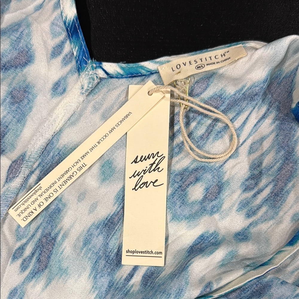 Lovestitch Low Back Blue and White Tie-Dye Print Maxi Dress with Pockets - M/L - Picture 3 of 4